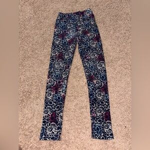 LuLaRoe Kids Leggings Navy Floral with White and Pink